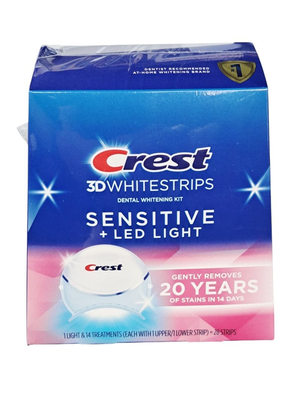 CREST 3D WHITESTRIPS SENSITIVE+LED LIGHT- 28 STRIPS - EXP: 10/26